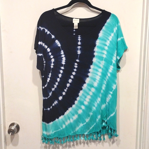 Zenergy by Chico's Tops - Zenergy by Chico's Tie Dye Print Tassel Hem Top Size 2 (12)-Hippie Beach Summer